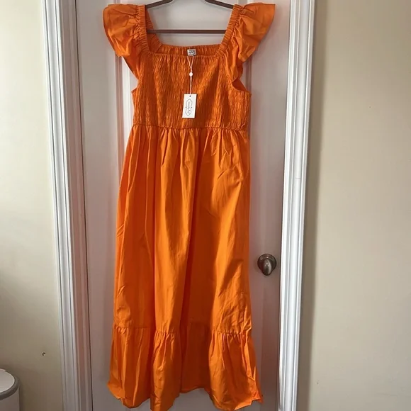 Orange Ruffle Sleeve Dress - Picture 2 of 3
